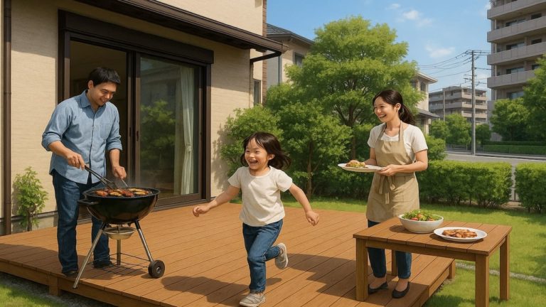 伊丹市の住宅に施工されたウッドデッキイメージ