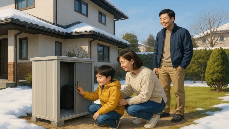 岩手県の住宅に施工された屋外用物置イメージ