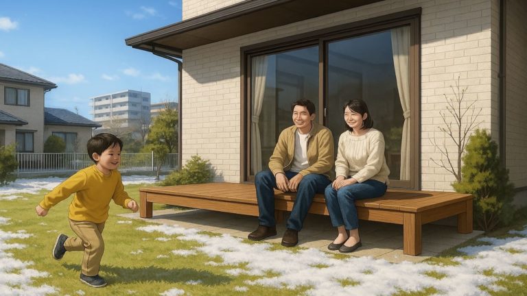 岩手県の住宅に施工されたウッドデッキイメージ