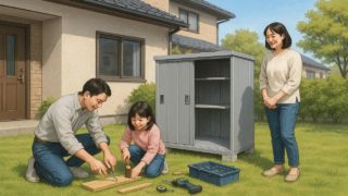 上越市の住宅に施工された屋外用物置イメージ