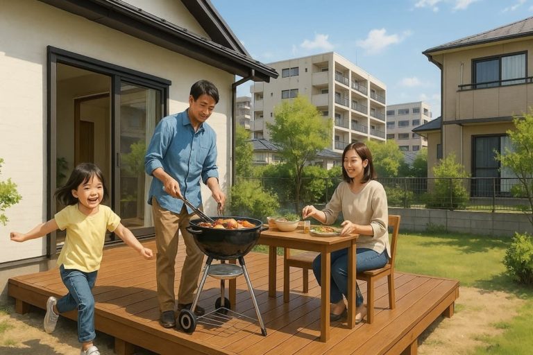 上越市の住宅に施工されたウッドデッキイメージ