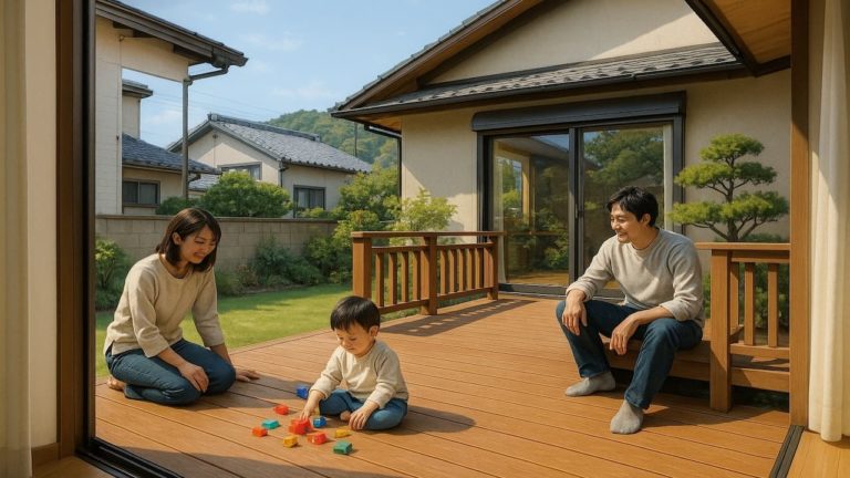 唐津市の住宅に施工されたウッドデッキイメージ