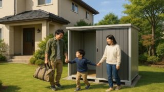 柏市の住宅に施工された屋外用物置イメージ