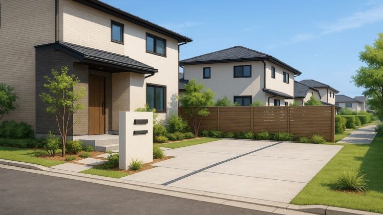 春日市の住宅に施工されたおしゃれで安い外構イメージ