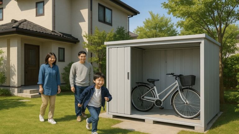 春日部市の住宅に施工された屋外用物置イメージ