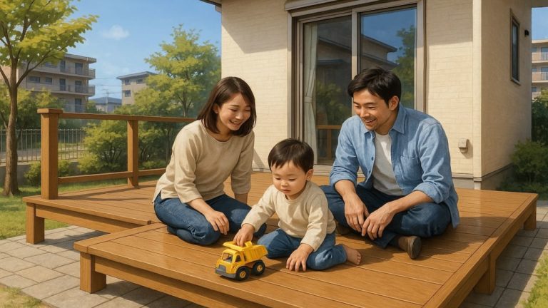 春日部市の住宅に施工されたウッドデッキイメージ