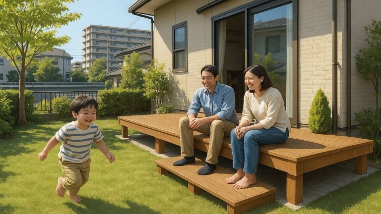 河内長野市の住宅に施工されたウッドデッキイメージ