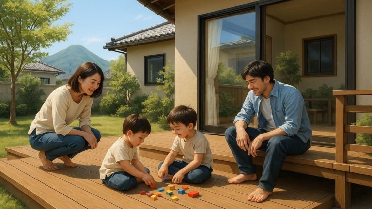 霧島市の住宅に施工されたウッドデッキイメージ