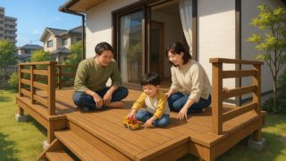 【桐生市】ウッドデッキ工事を依頼するなら?失敗しない業者の見極め方 桐生市の住宅に施工されたウッドデッキイメージ