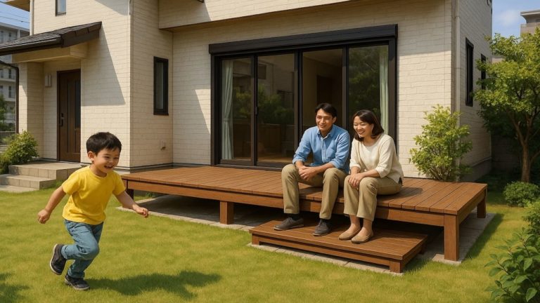 神戸市の住宅に施工されたウッドデッキイメージ