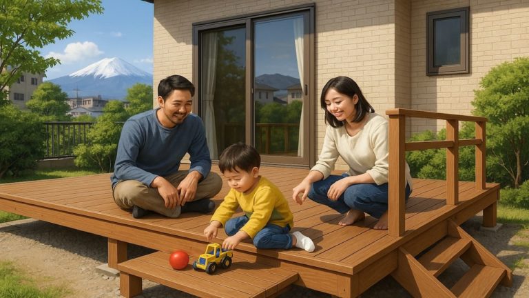 甲府市の住宅に施工されたウッドデッキイメージ