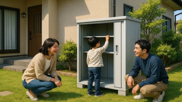 狛江市の住宅に施工された屋外用物置イメージ