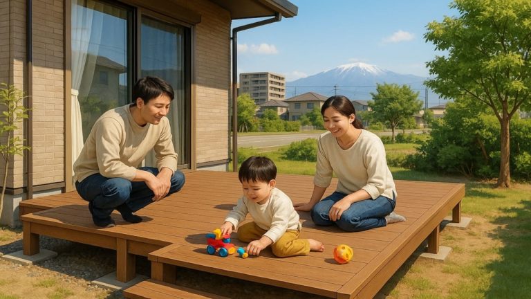 小松市の住宅に施工されたウッドデッキイメージ