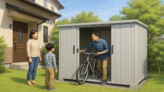 【越谷市】物置をおしゃれに設置|格安工事の依頼方法 越谷市の住宅に施工された屋外用物置イメージ