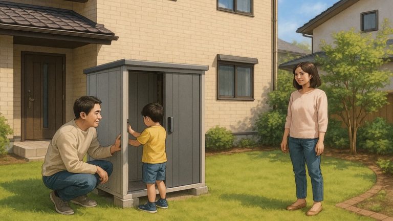 国立市の住宅に施工された屋外用物置イメージ