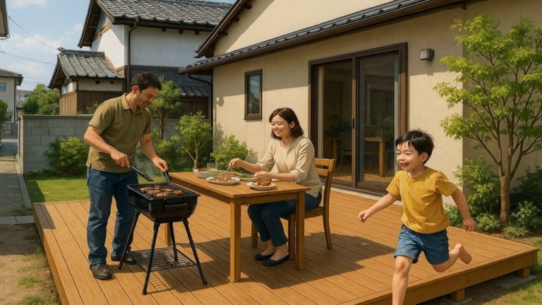 倉敷市の住宅に施工されたウッドデッキイメージ