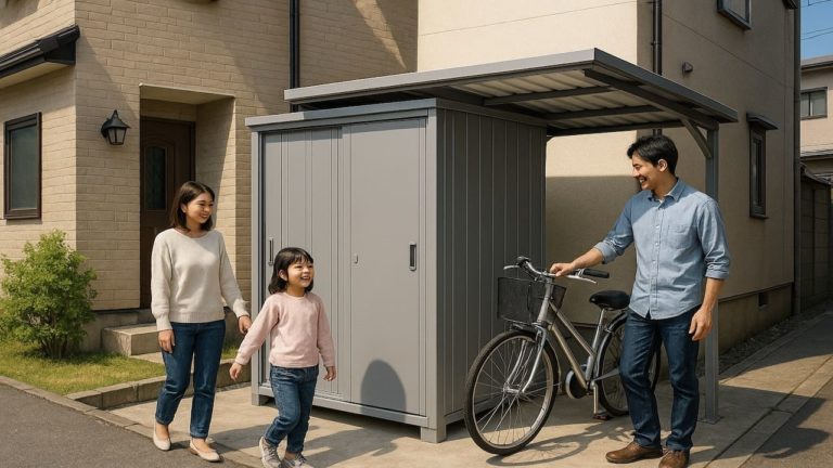 町田市の住宅に施工された屋外用物置イメージ