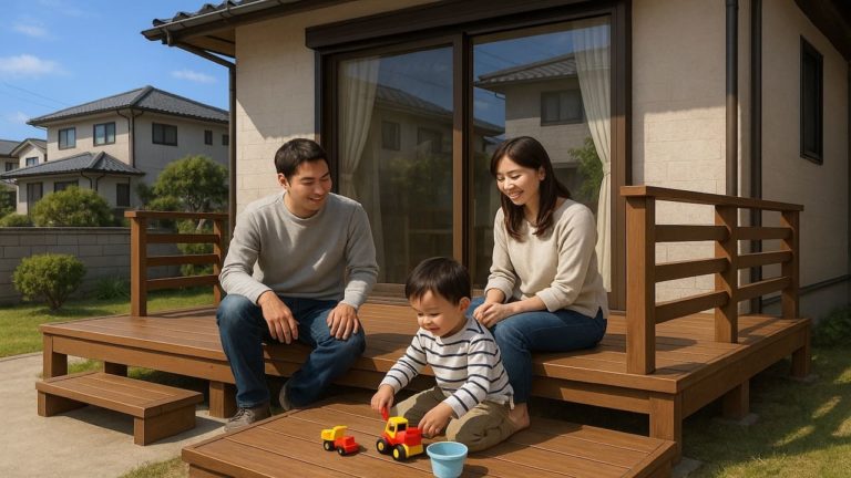 丸亀市の住宅に施工されたウッドデッキイメージ