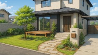 【松原市】外構を安くてもおしゃれに魅せる光と影の演出 松原市の住宅に施工されたおしゃれで安い外構イメージ