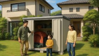 松戸市の住宅に施工された屋外用物置イメージ