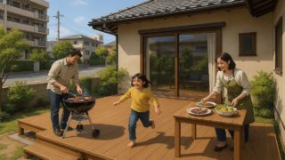 松江市の住宅に施工されたウッドデッキイメージ