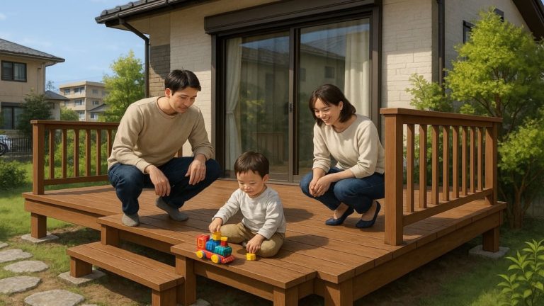 松本市の住宅に施工されたウッドデッキイメージ