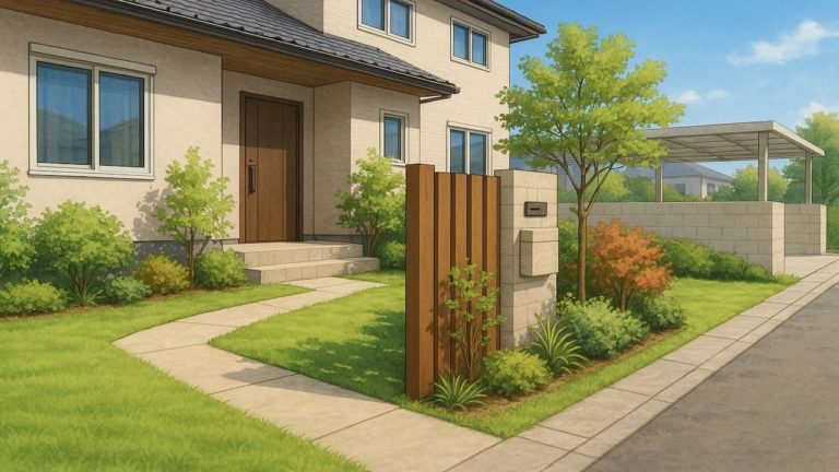 松山市の住宅に施工されたおしゃれで安い外構イメージ