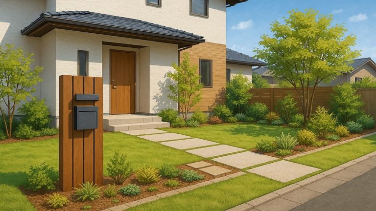 三原市の住宅に施工されたおしゃれで安い外構イメージ