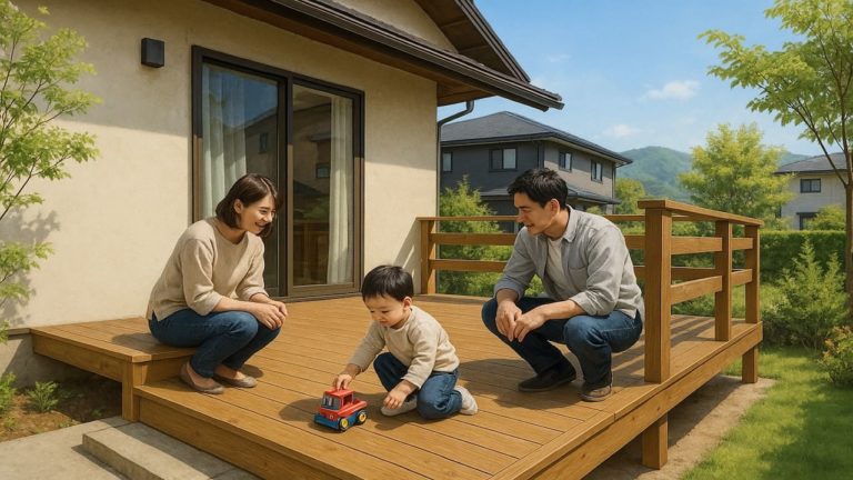 南アルプス市の住宅に施工されたウッドデッキイメージ