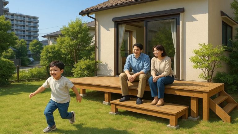 箕面市の住宅に施工されたウッドデッキイメージ