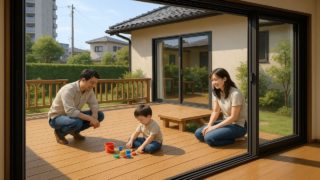 三島市の住宅に施工されたウッドデッキイメージ