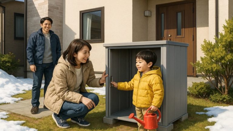 盛岡市の住宅に施工された屋外用物置イメージ