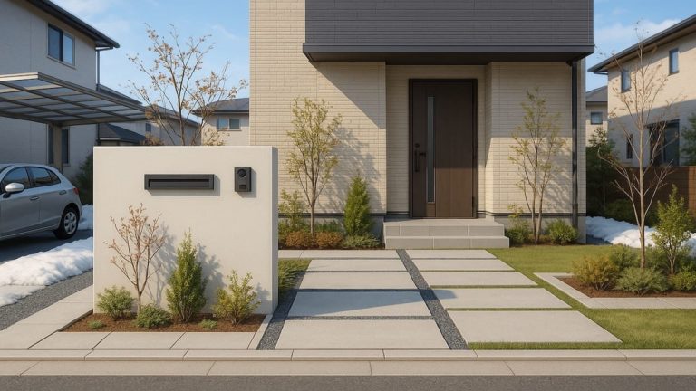 盛岡市の住宅に施工されたおしゃれで安い外構イメージ