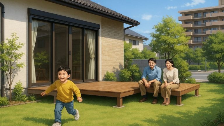 盛岡市の住宅に施工されたウッドデッキイメージ