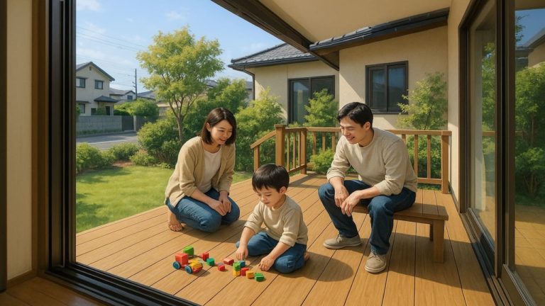 宗像市の住宅に施工されたウッドデッキイメージ