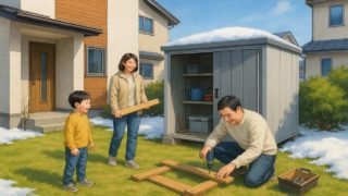 長岡市の住宅に施工された屋外用物置イメージ