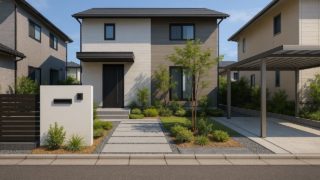 【長岡市】駐車場が中心でも安くておしゃれな外構プラン 長岡市の住宅に施工されたおしゃれで安い外構イメージ