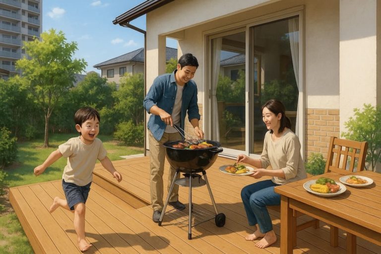 長岡市の住宅に施工されたウッドデッキイメージ