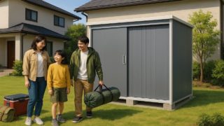 流山市の住宅に施工された屋外用物置イメージ