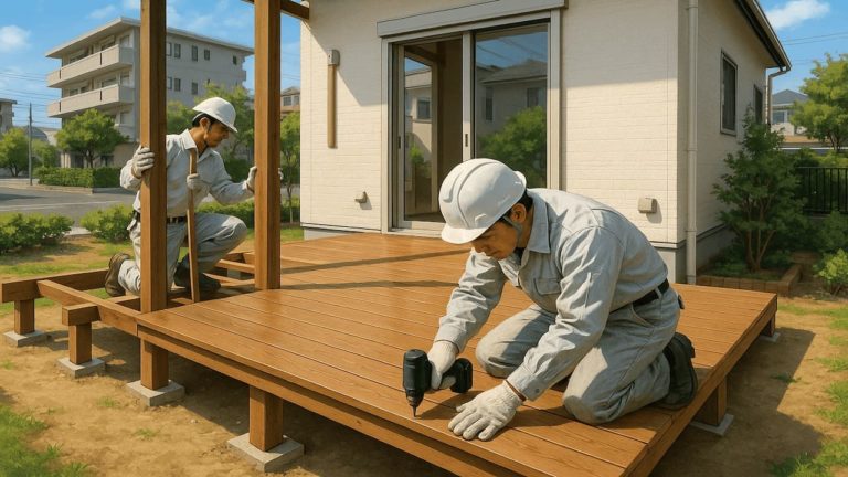 流山市の住宅に施工されたウッドデッキイメージ