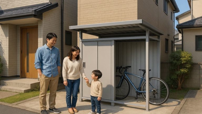 中野区の住宅に施工された屋外用物置イメージ