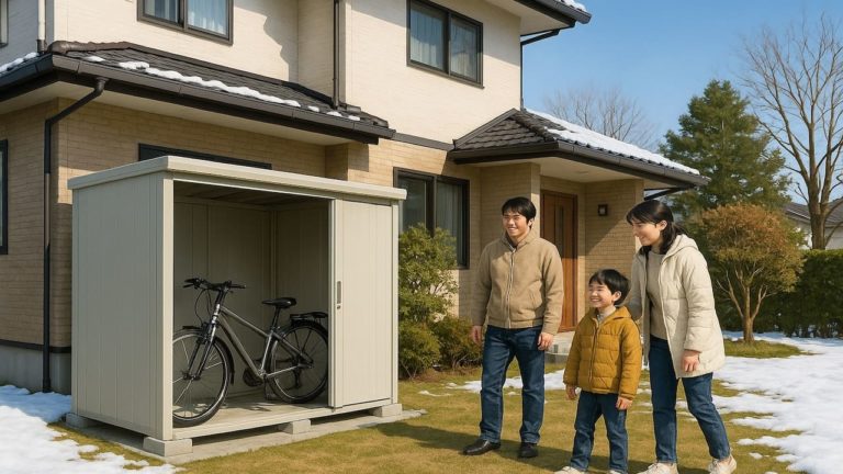 那須塩原市の住宅に施工された屋外用物置イメージ