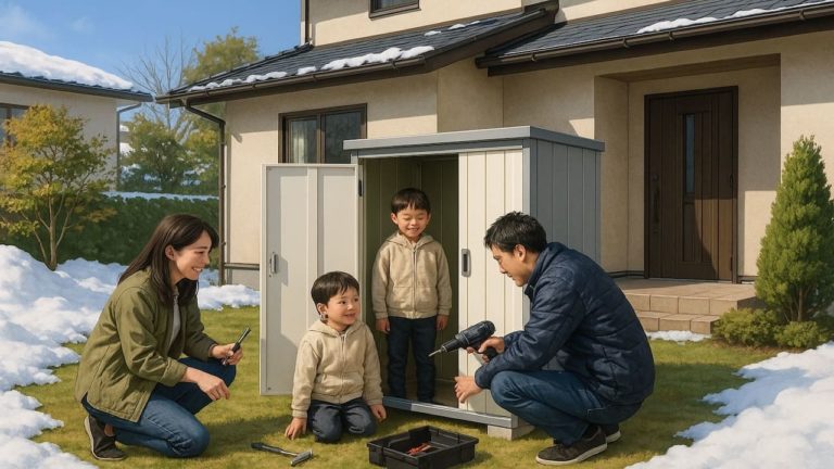 名取市の住宅に施工された屋外用物置イメージ