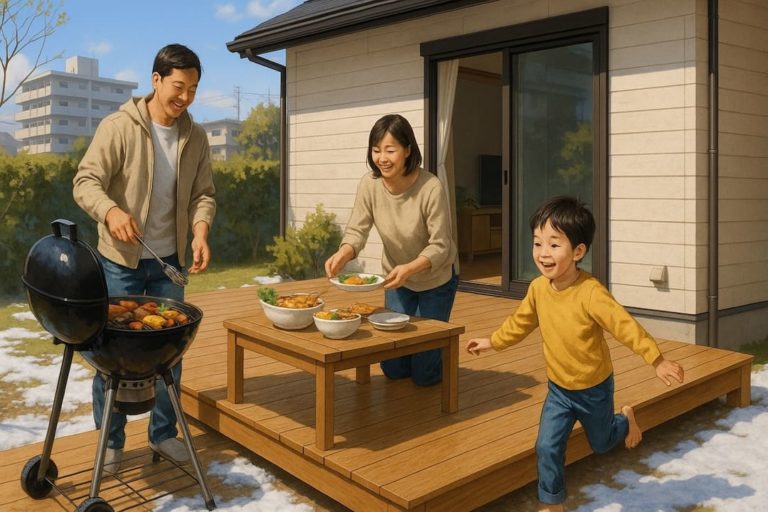 新潟県の住宅に施工されたウッドデッキイメージ