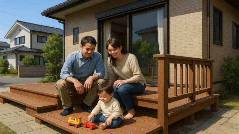 新居浜市の住宅に施工されたウッドデッキイメージ