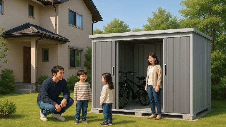 新座市の住宅に施工された屋外用物置イメージ