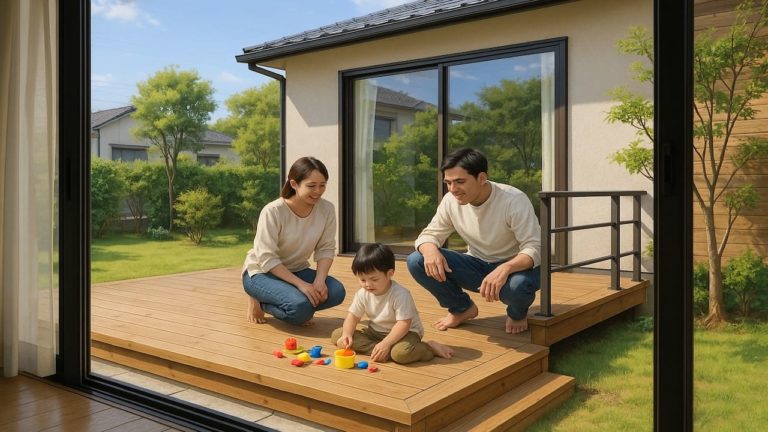 延岡市の住宅に施工されたウッドデッキイメージ