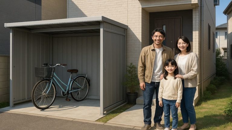 野田市の住宅に施工された屋外用物置イメージ