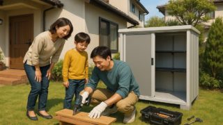 小田原市の住宅に施工された屋外用物置イメージ