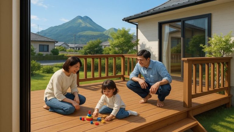 大分県の住宅に施工されたウッドデッキイメージ